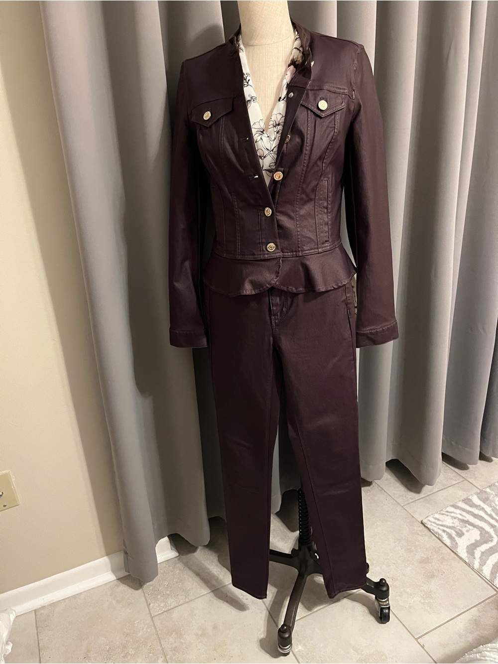 White House Black Market Deep Plum Stretch Trousers with WHBM Waistband